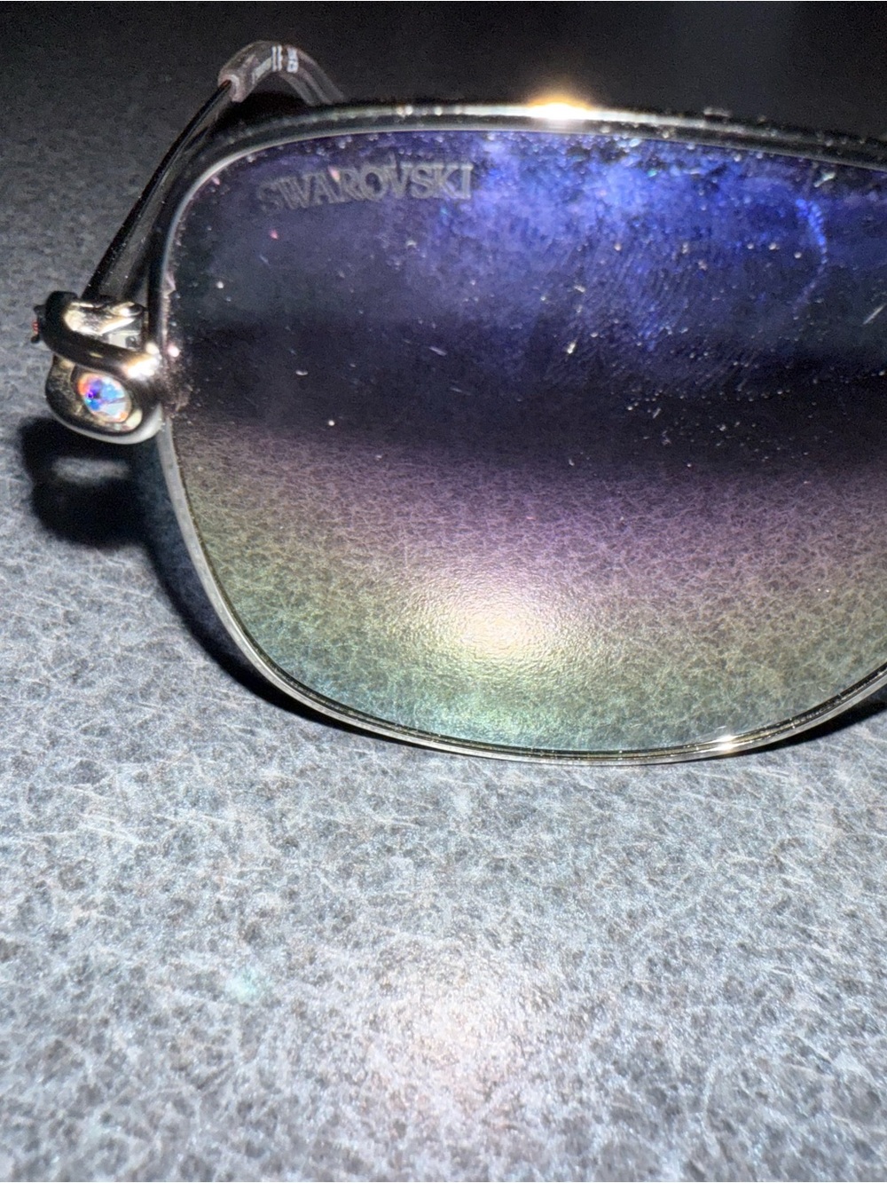 Swarovski Blue Silver Rimless Sunglasses - Picture 10 of 13